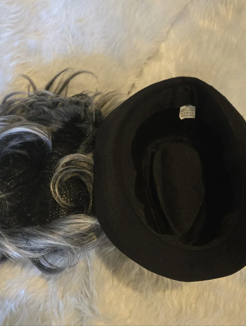 Black Fedora Hat with Kid Gray Hairpiece Wig Old Man Dress Up Halloween Cosplay